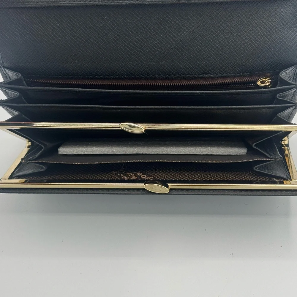 Gaofan Leather and Calf Hair Wallet Clutch Gold Accents Multiple Pockets Slots - Picture 6 of 7